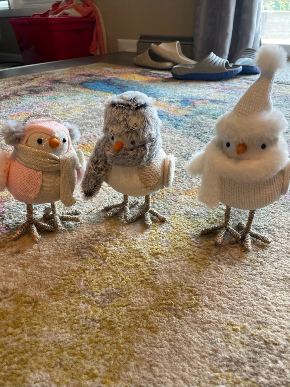 Set 3 Target Plush Decorative featherly Bird Figurines Pink/Gray/White Christmas